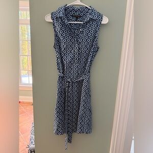 Banana Republic Navy and White Geometric belted Dress